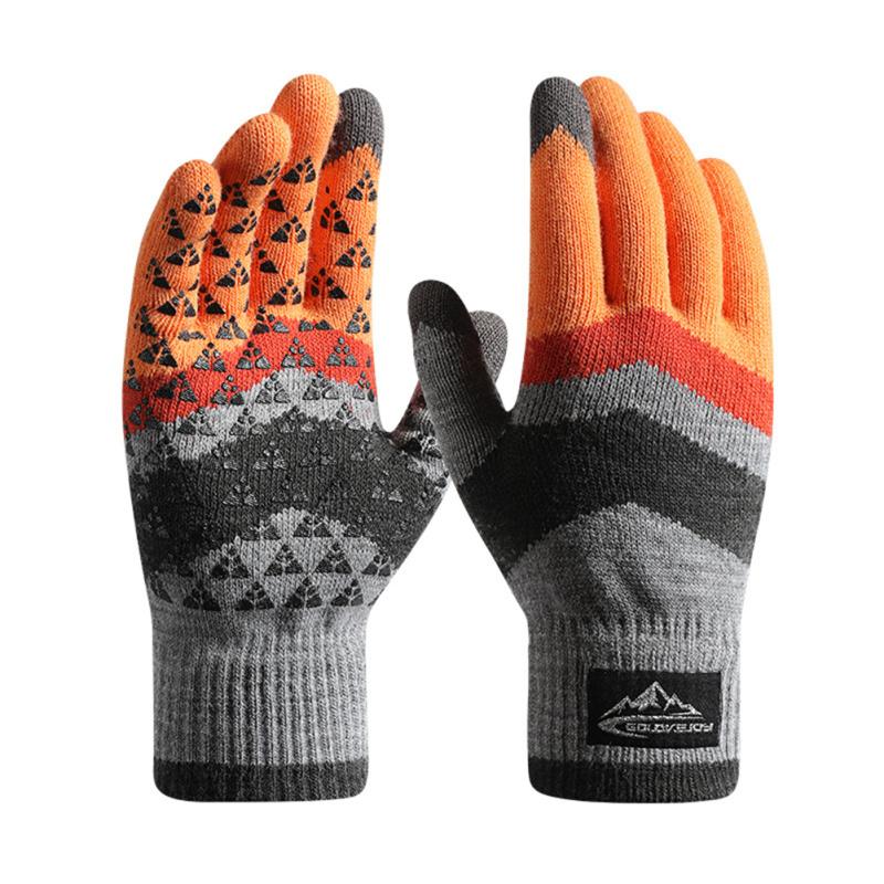 1 Pair Of Knitted  Gloves Touch Screen Thicken Warm Wool Cashmere Gloves For Outdoor Hiking Cycling