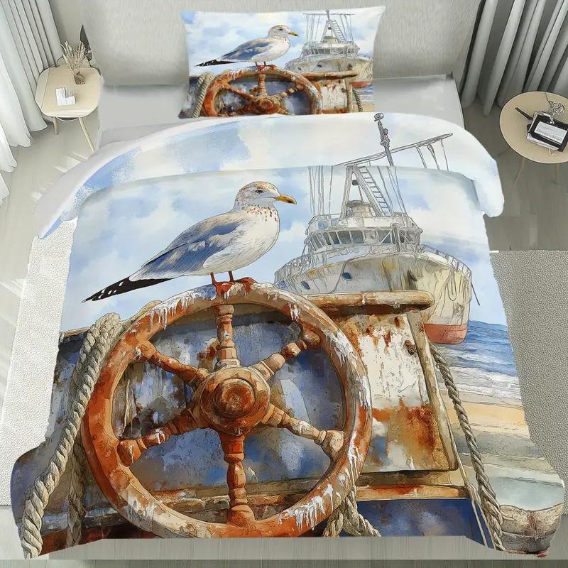 Navigation Anchor Rudder 3D Printed Bedding Set Cozy Duvet Cover King Queen Twin Single Size Birthday Gift Boy Kid Bedroom Decor