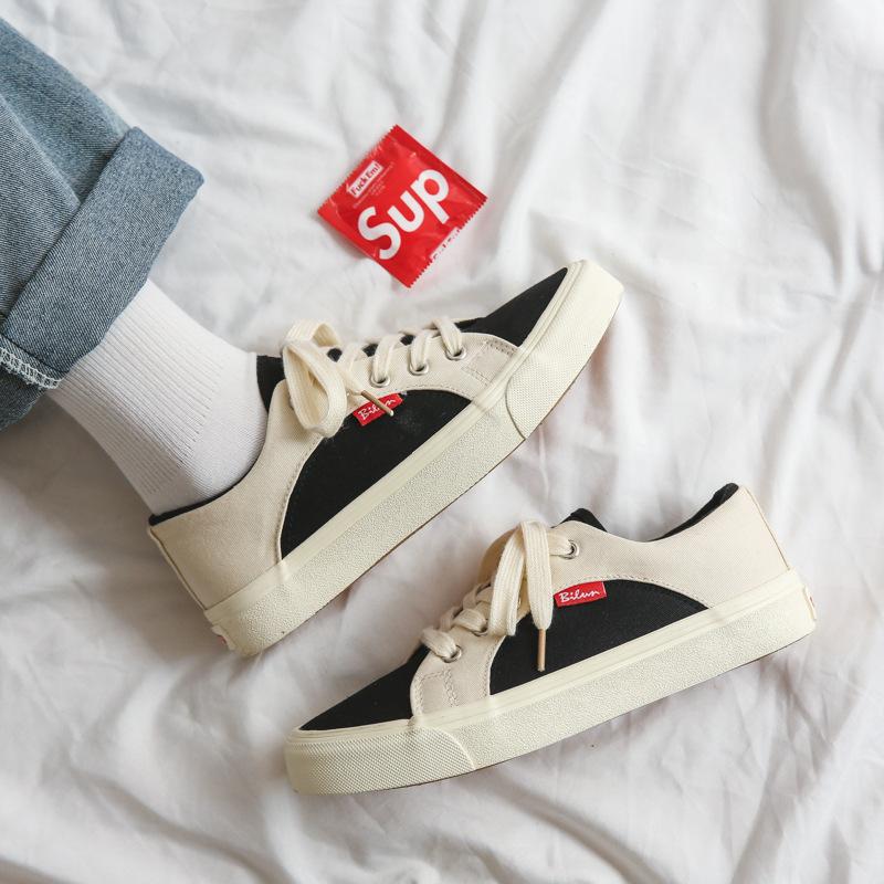 Jiaben nové plátěné boty dámské retro béžové korejská verze studentské streetové ins board boty