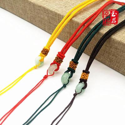 Jade Ethnic Style Handmade Jadeite Peace Pendant Woven Lanyard for Blessings