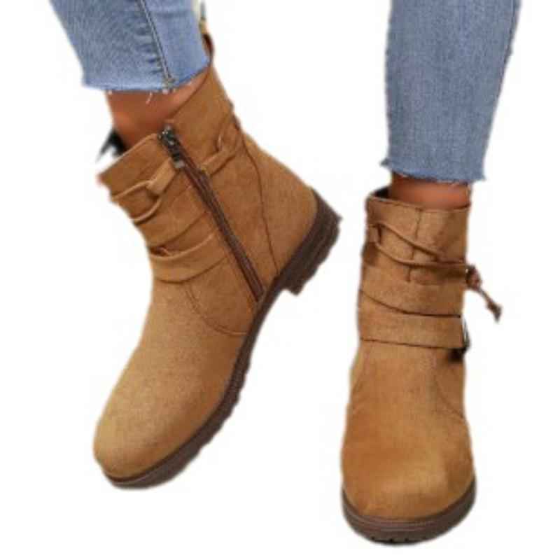 Large size short boots women's autumn and winter new casual retro Martin boots side zipper belt buckle women's boots