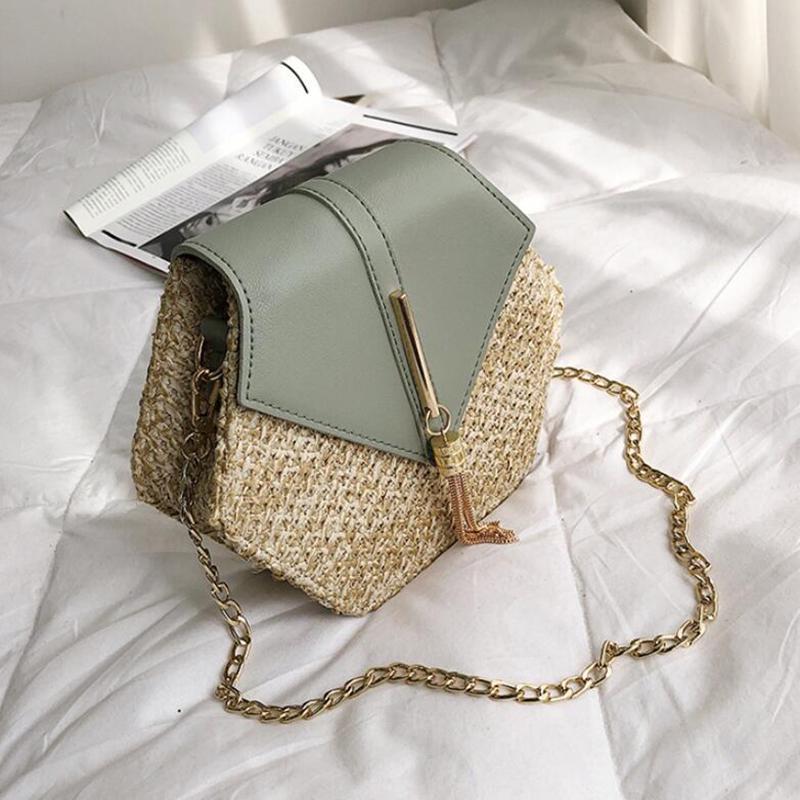 Yogodlns Borsa in paglia per donna Borse in pelle PU di nuova moda Borsa estiva in rattan da spiaggia per donna