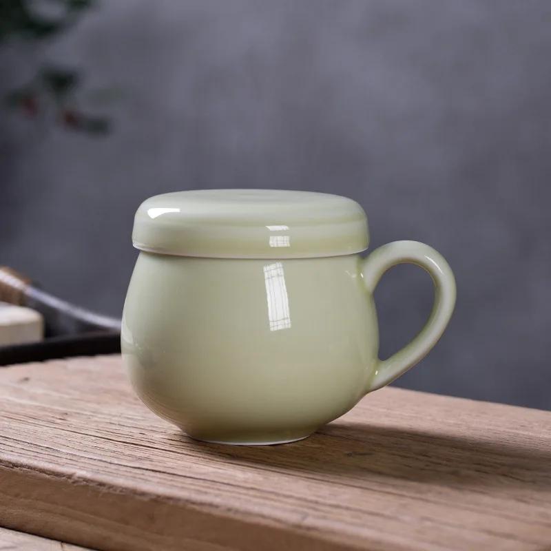 330ml Longquan Celadon Filter Tea Separator Cup Traditional Tea Mug with Infuser Household Tea Soaking Office Water Cup Cafes