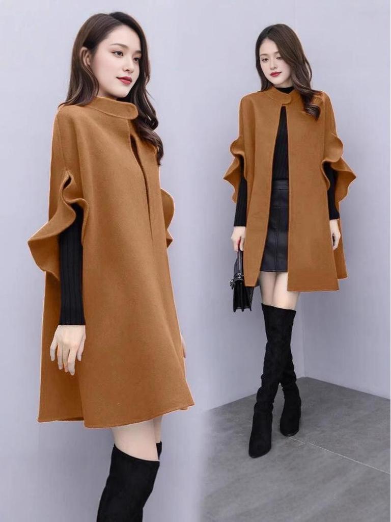 Women's Plus Size A-Line Wool Coat Cloak In Red – Mid-Length, Spring To Winter