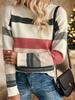Women's Striped Patchwork Knit Sweater - Autumn Loose Fit, Lazy Style, Round Neck Fashion for Girls
