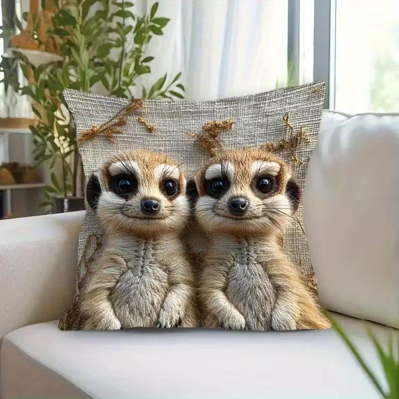 Cute Animal Print Pillowcase with Floral Elements for Sofa Cushion