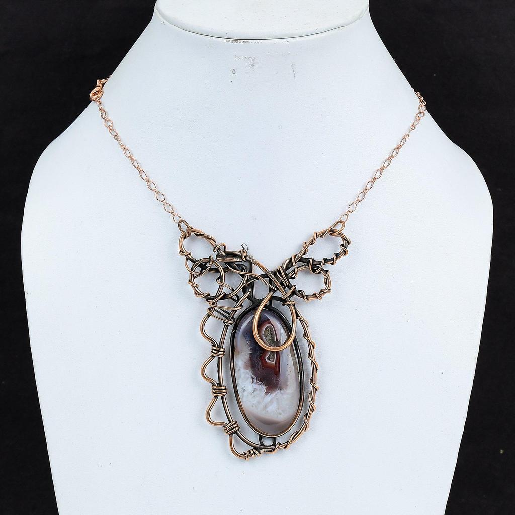 Botswana Agate Necklace Copper Wire Wrapped Handmade Jewelry Adjustable Necklace Very Pretty Copper Jewelry Gemstone Necklace Gifts For Wife