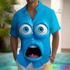 Camisas Hawaianas con Gráfico de Cara Sonriente Divertida Blusas de Manga Corta con Estampado 3D de Anime Blusa con Cuello para Fiesta de Vacaciones Verano