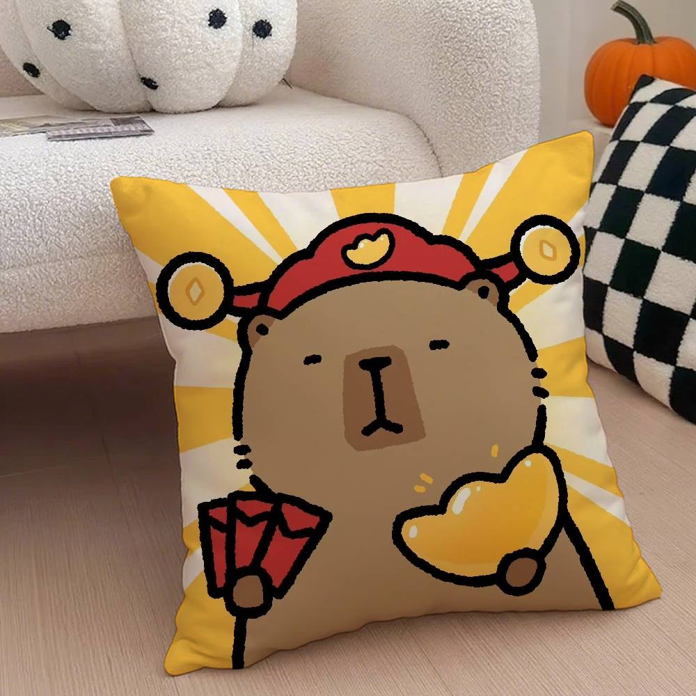 Capybara Cartoon Niedlicher Kissenbezug Hausstaubmilbenabweisender Kissenbezug Verdeckter Reißverschluss Seidig Kurzer Plüsch Sofakissenbezug