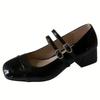 Fashion 2025 Spring and Autumn New Women's Shoes Fashion Shallow Mouth Solid Color Single Shoe Square Head One Button Strap Single Shoe