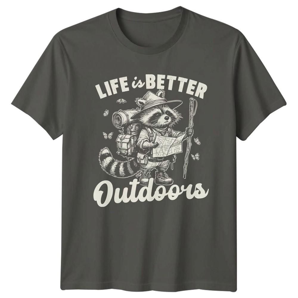 Life Is Better Outdoors TShirt Raccoon Backpacking Hiking S