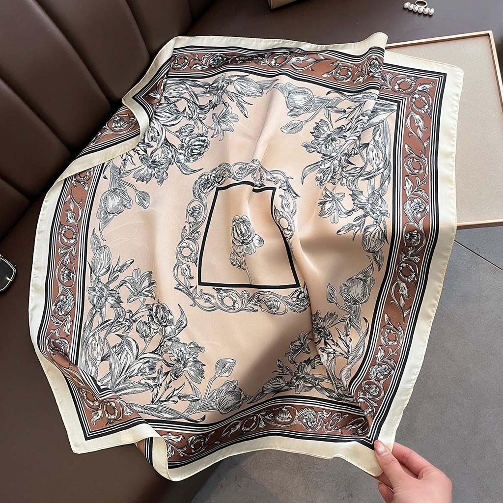 Luxury Design Scarf Women Silk Imitation Neckerchief Hair Bands Foulard Female Shawls Wraps Ribbon Square Bandanas
