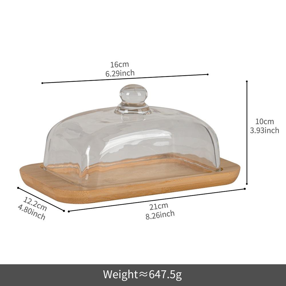 

Wooden Butter Dish Rectangular Widened Design Cake Display Tray Multifunctional with Glass Cover Cheese Storage Box Kitchen Use