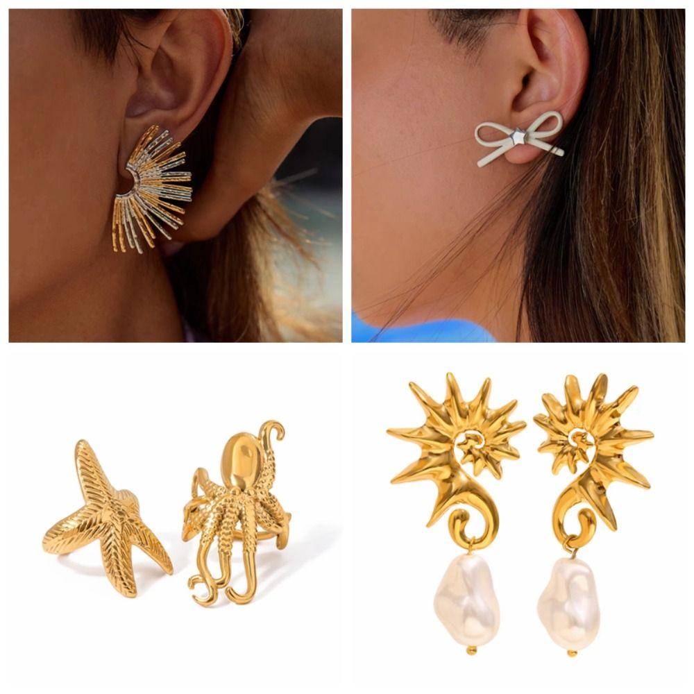 Stainless Steel Geometric Drop Earrings Fashion Bow Earrings Fashion Gold Plating Earrings  Ears