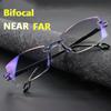 2 Pair New Men Women Rimless Reading Glasses Anti Blue Light Bifocal Far Near Magnification Eyewear Presbyopic Glasses +150 +200