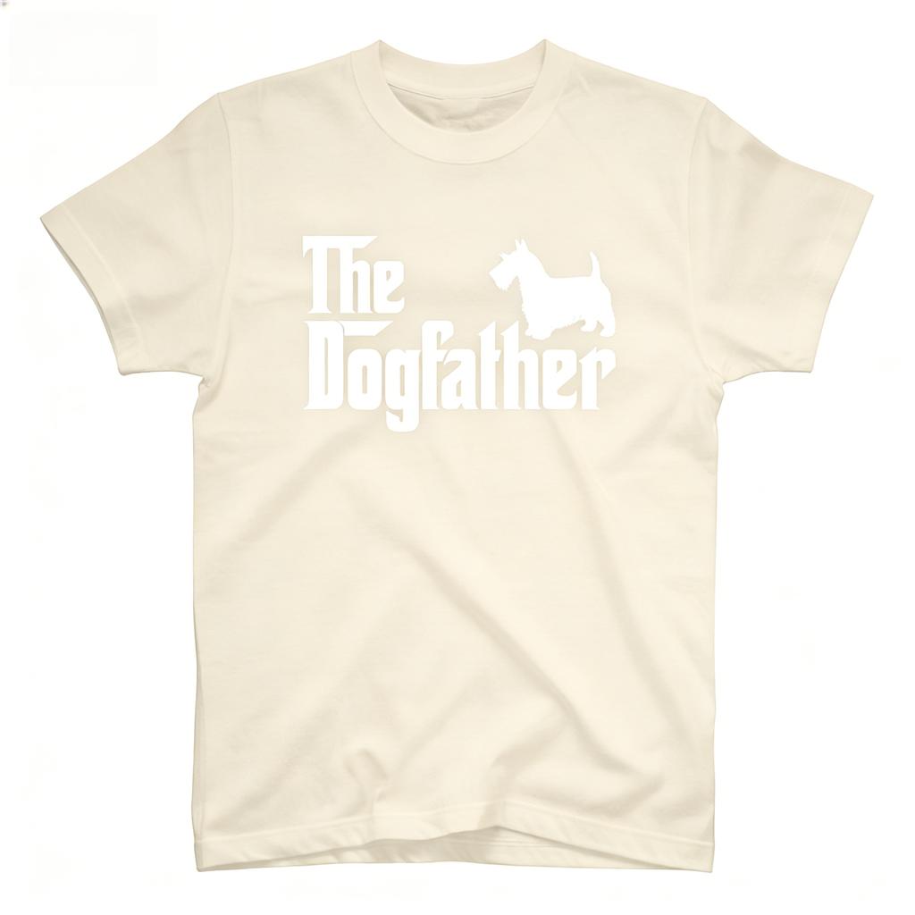 The Dogfather Scottish Terrier Silhouette Graphic Tee Short Sleeve Crewneck Shirt for Fathers Day Pure Cotton Tshirt Unisex
