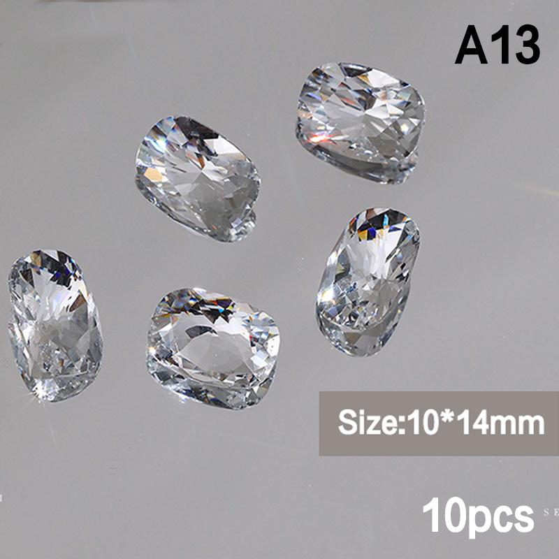 10 Stück Eis Durchsichtig Nagelkunst Kristall Glänzend Klar Spitzer Boden Glasstein 3D DIY Maniküre Dekoration Zubehör