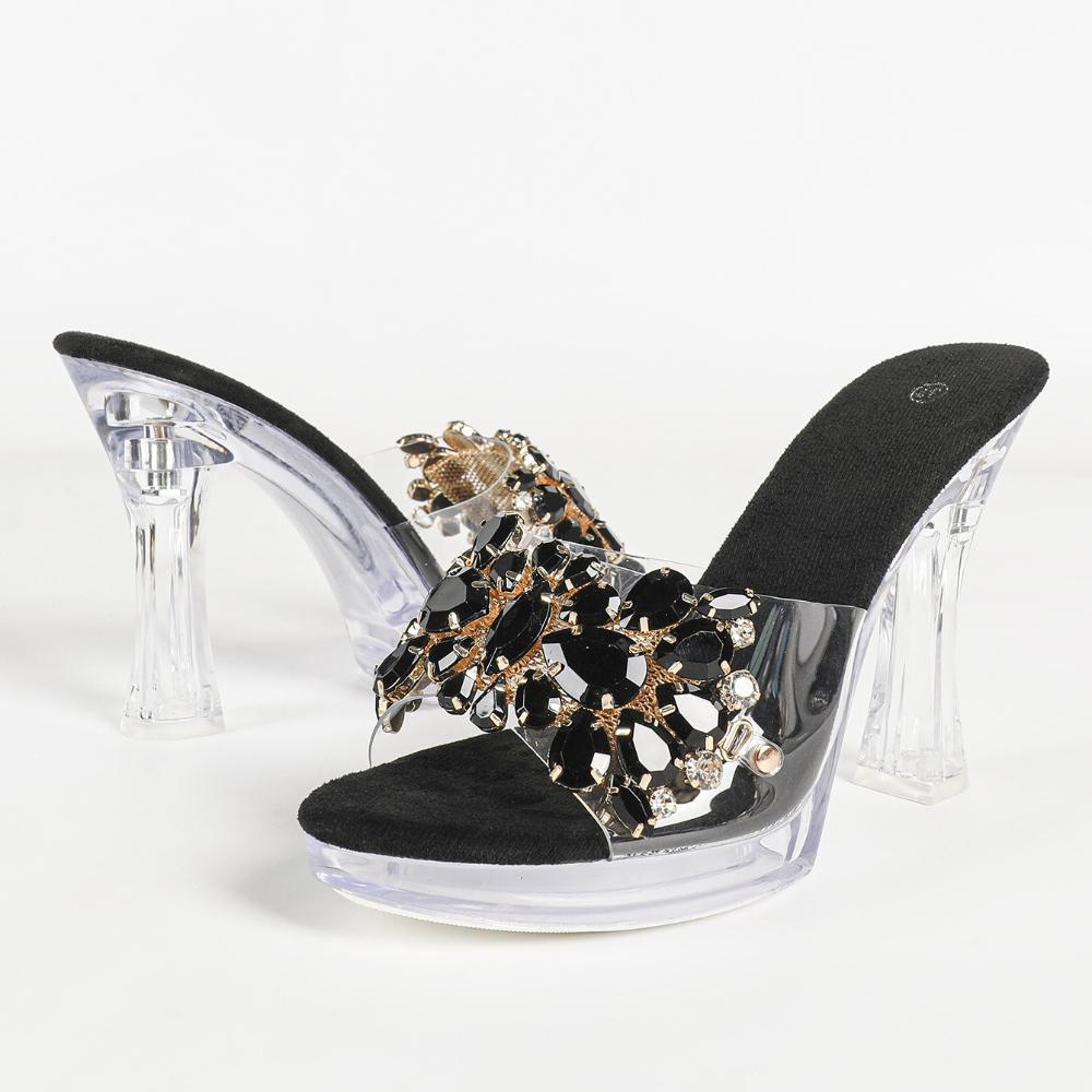 Sexy Banquet Crystal Rhinestone Stiletto Transparent Platform Slippers Summer Women Party Footwear LFD-198711-Q5