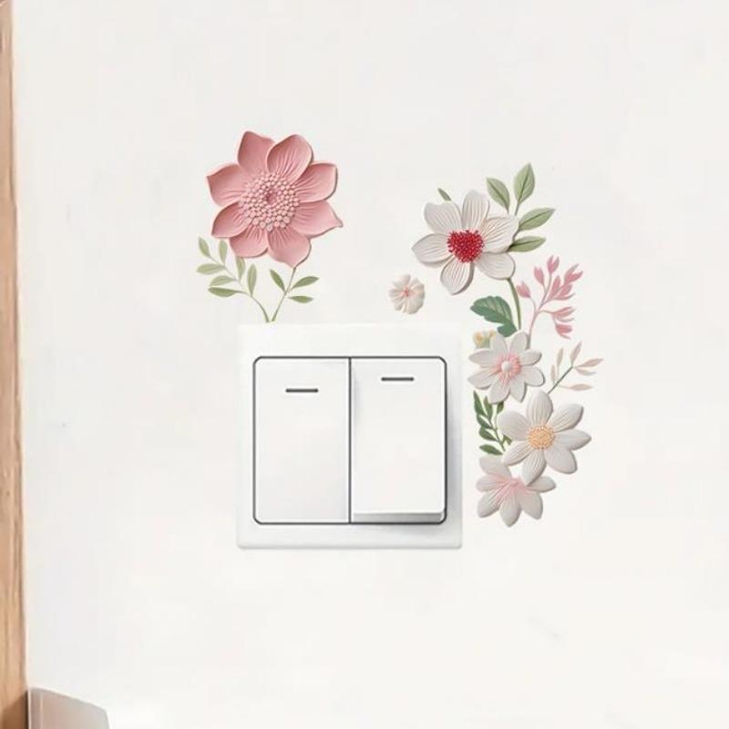 Beautiful Flowers Switch Wall Sticker PVC Removable Waterproof Sticker for Bedroom Bathroom Living Room Home Decoration Stickers