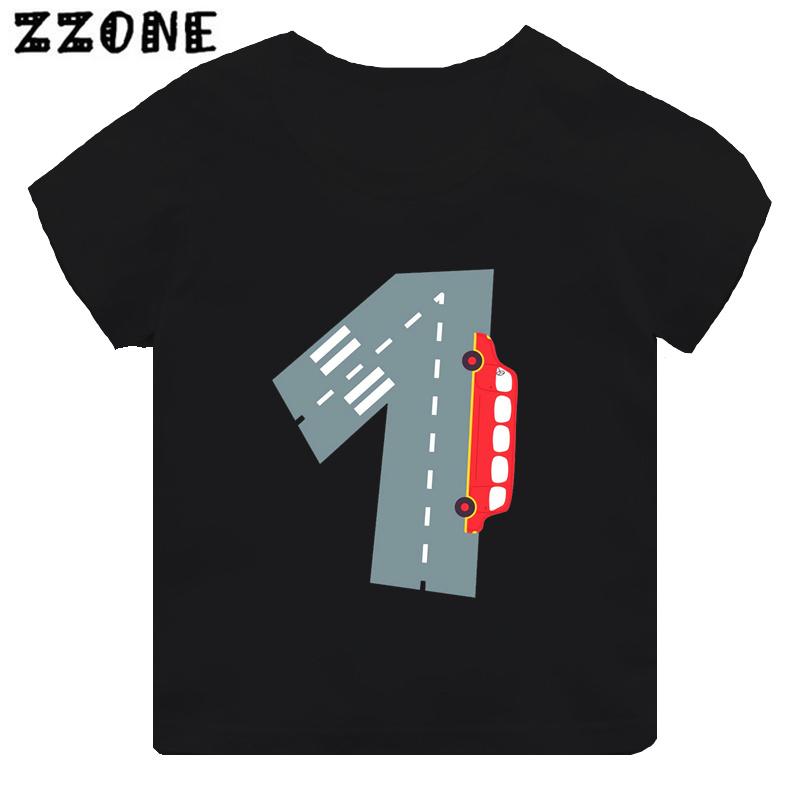 Hot Sale Different Car Print Funny Boys Clothes 1 2 3 4 5 6 7 8 9 Years Birthday Number Cartoon Kids T shirt Baby Girls TShirts