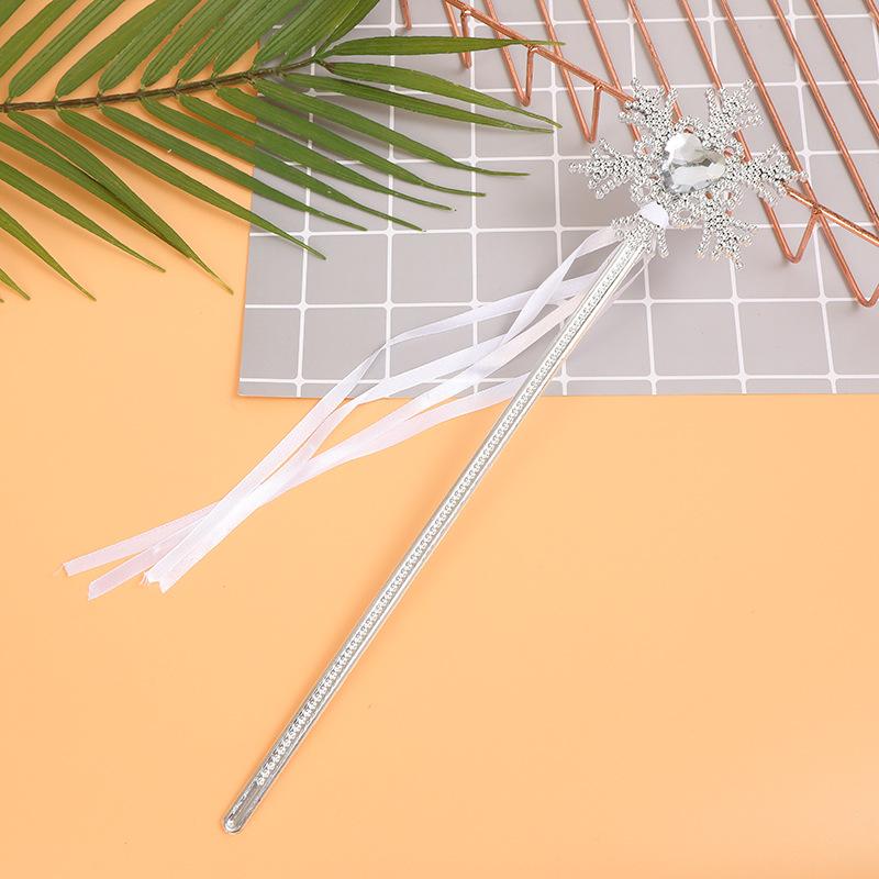 Girls Princess Crown Headband Bow Hair Accessories Snowflake Ribbon Magic Wand Set for Kids Birthday Party Dress Up