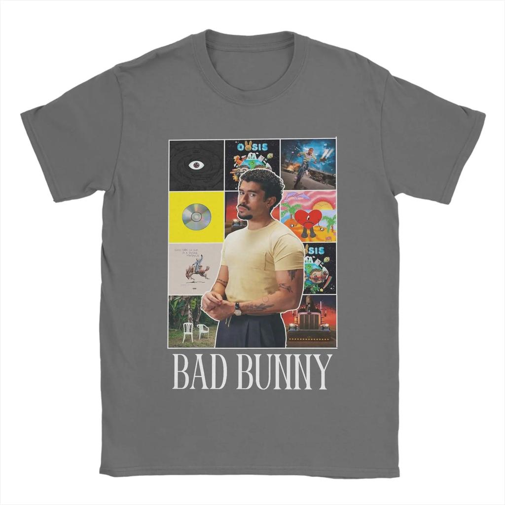 Bad Bunny Album Collage Portrait T-Shirt, Unisex Latin Music Fan Streetwear Tee, 100% Cotton Casual Short Sleeve Top