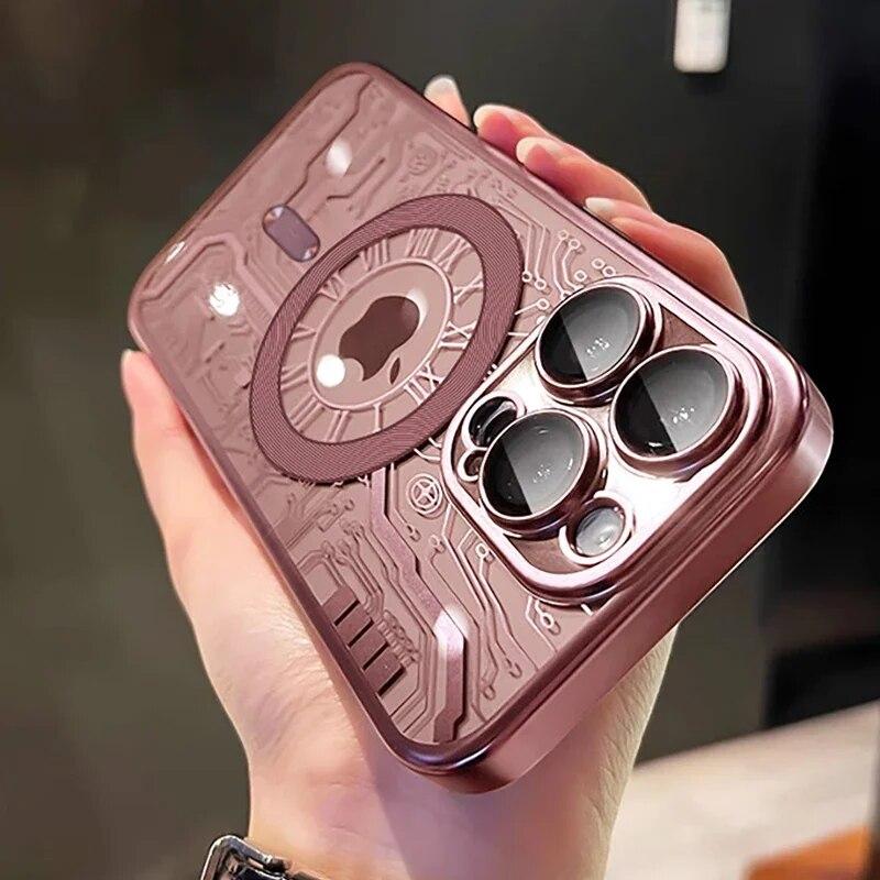 Plating Magnetic Wireless Charge For MagSafe Case For iPhone 14 15 13 12 11 Pro Max Plus Luxury Phone Lens Protector Back Cover
