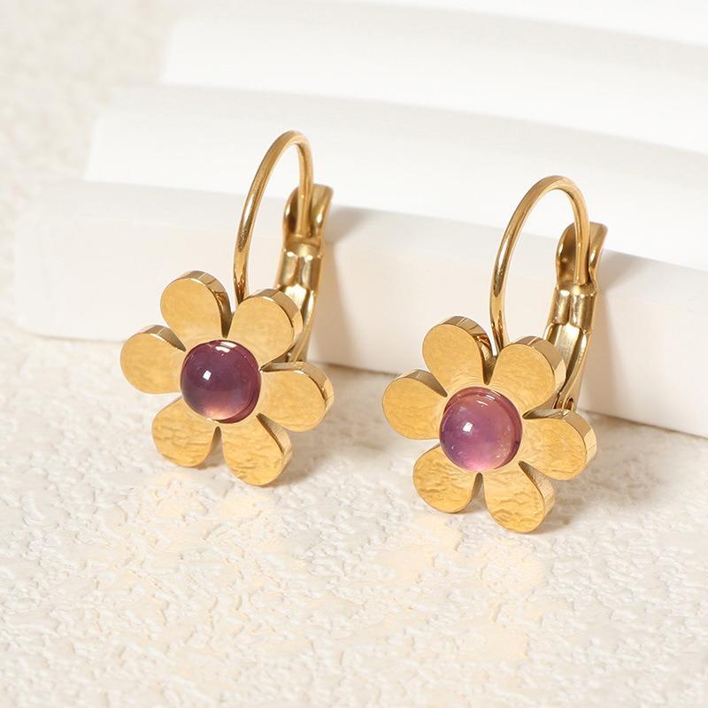 Fashionable Golden Flower Stainless Steel Earrings for Women Turquoise Natural Stone Earrings for Summer High-end Earrings