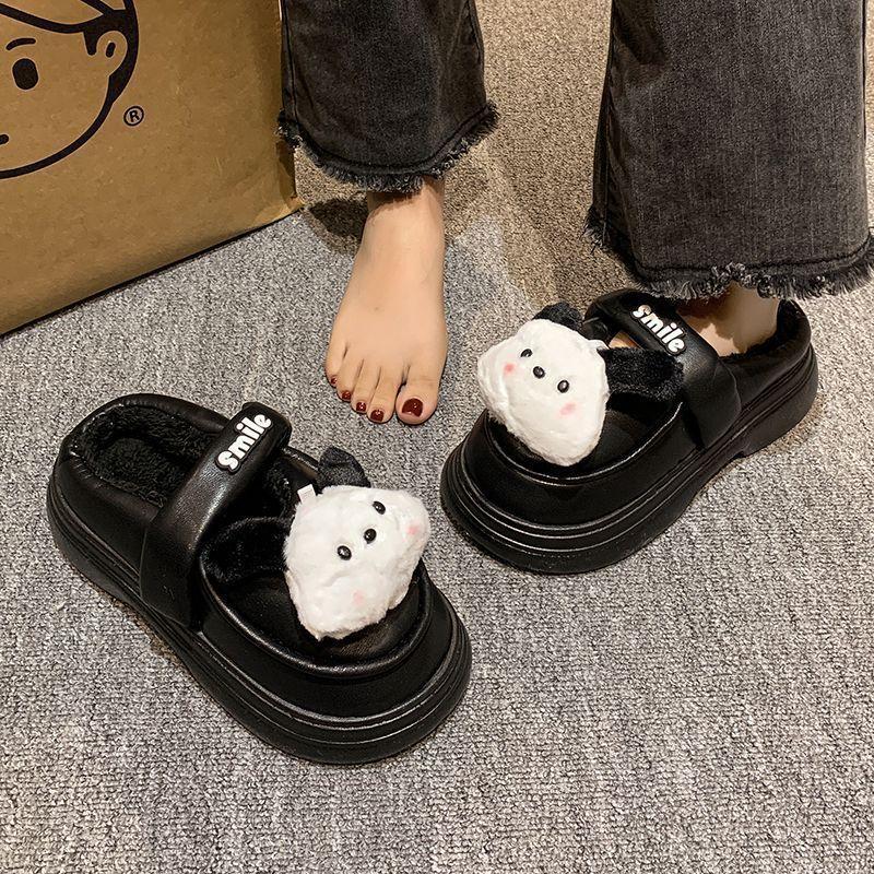 Niedliche Cartoon-Freizeit- und bequeme dicksohlige Hausschuhe für Damen 2025 Herbst und Winter neue Mode Oberbekleidung thermische Baumwollhausschuhe für Damen