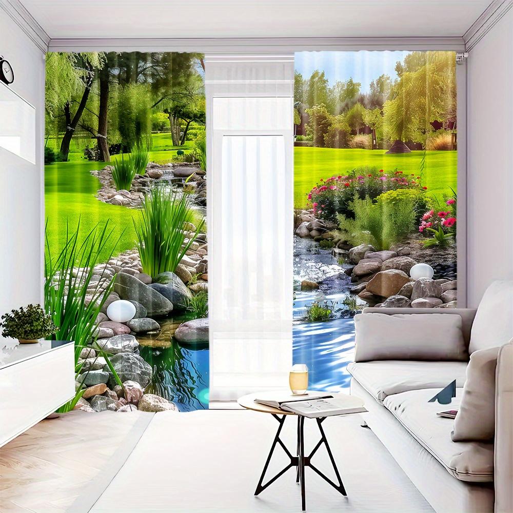 Park Nature Four Seasons Landscape Semi-Blackout Curtains 2Pcs Art Deco Drapes Rod Pocket Decoration for Bedroom Kitchen Blinds
