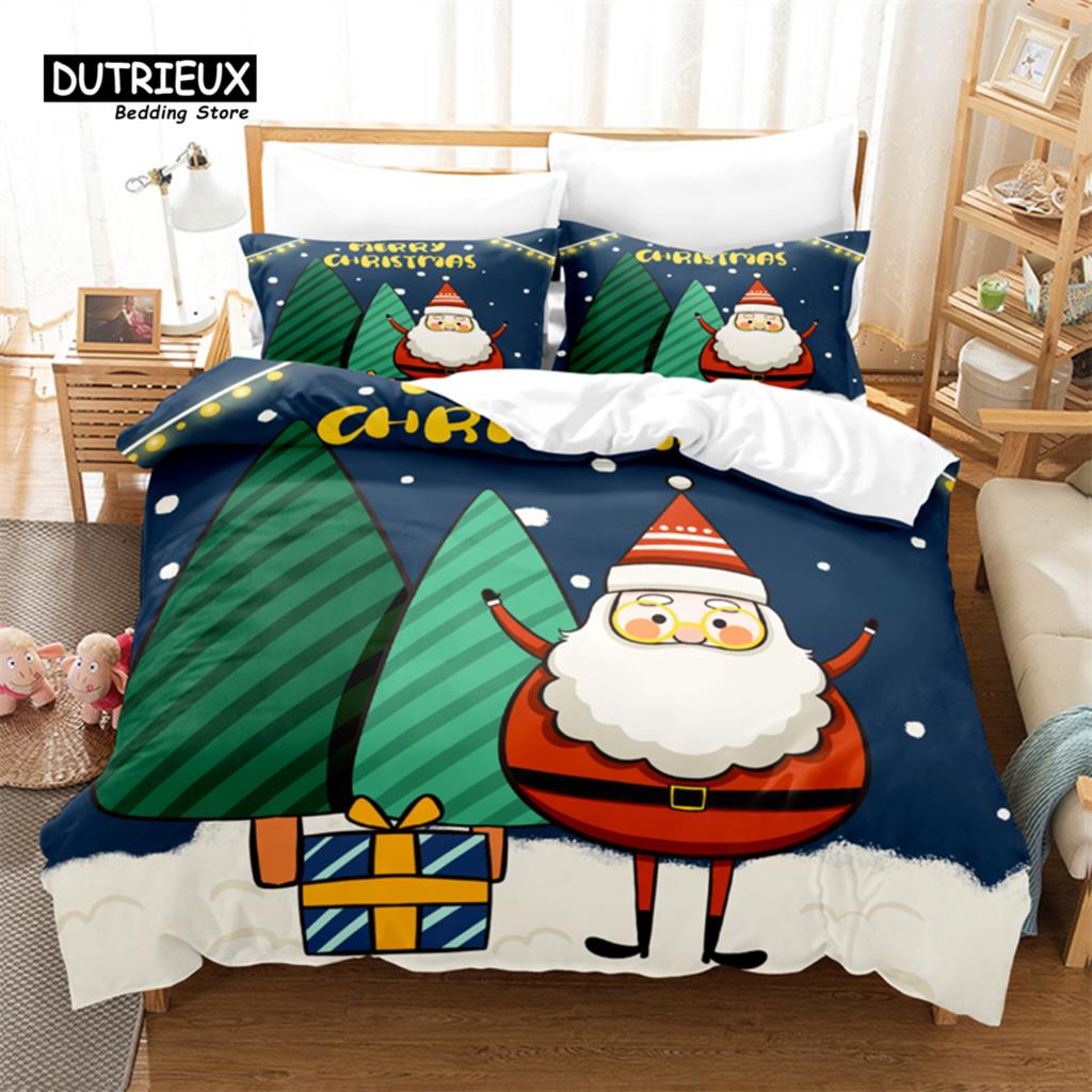 Świąteczny Zestaw Pościeli, Zestaw Poszwy na Kołdrę ze Świętym Mikołajem, Miękka Wygodna Oddychająca Poszwa na Kołdrę, Do Dekoracji Sypialni Pokoju Gościnnego