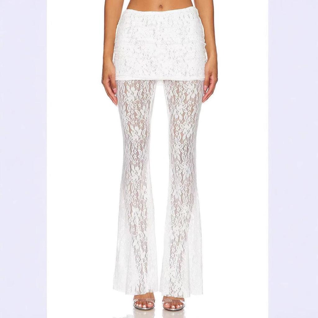 2025 European & American Summer High Waist Lace Flare Pants
