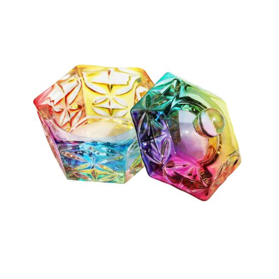 Nail Art Dappen Dish with Lid Acrylic Powder Container Holder Liquid Love Heart Square Flower Octagonal Faux Crystal Glass Cup Bowl