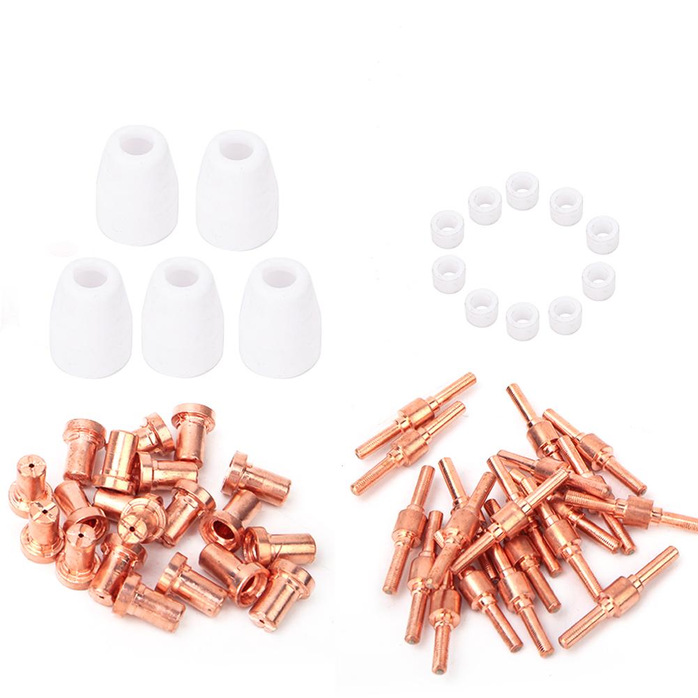 55pcs Plasma Cutter Extended Electrode Nozzle Shield Cup Gas Ring for PT31 Torch
