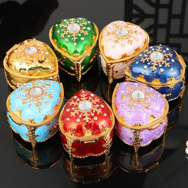 Heart Shape Jewelry Storage Box Inlaid Gem Organizer Exquisite Enameled Alloy Storage Jar Earrings Ring Unique Gift for Family