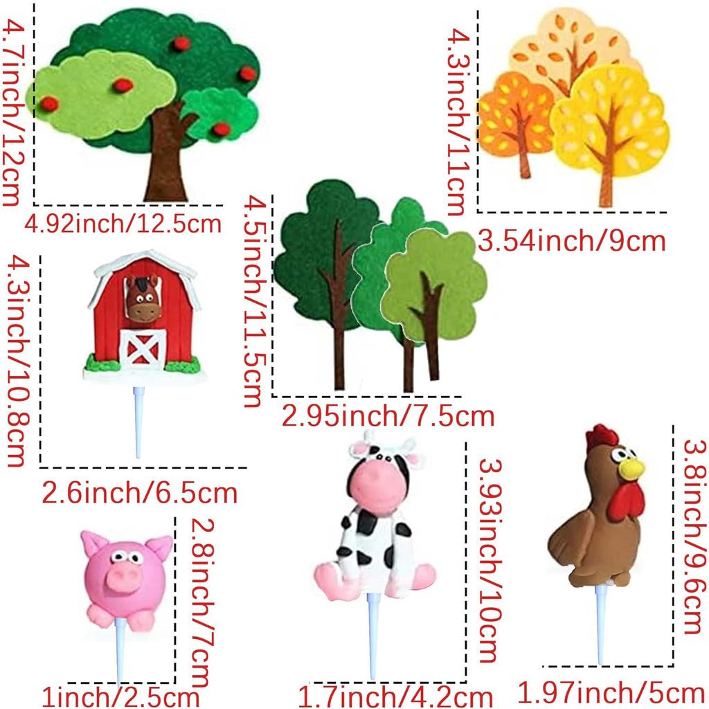 11pcs Farm Animal Cake Decoration Farm Animal Birthday Cake Topper Cow Cake Decoration for Farm Animal Baby Shower Birthday Par