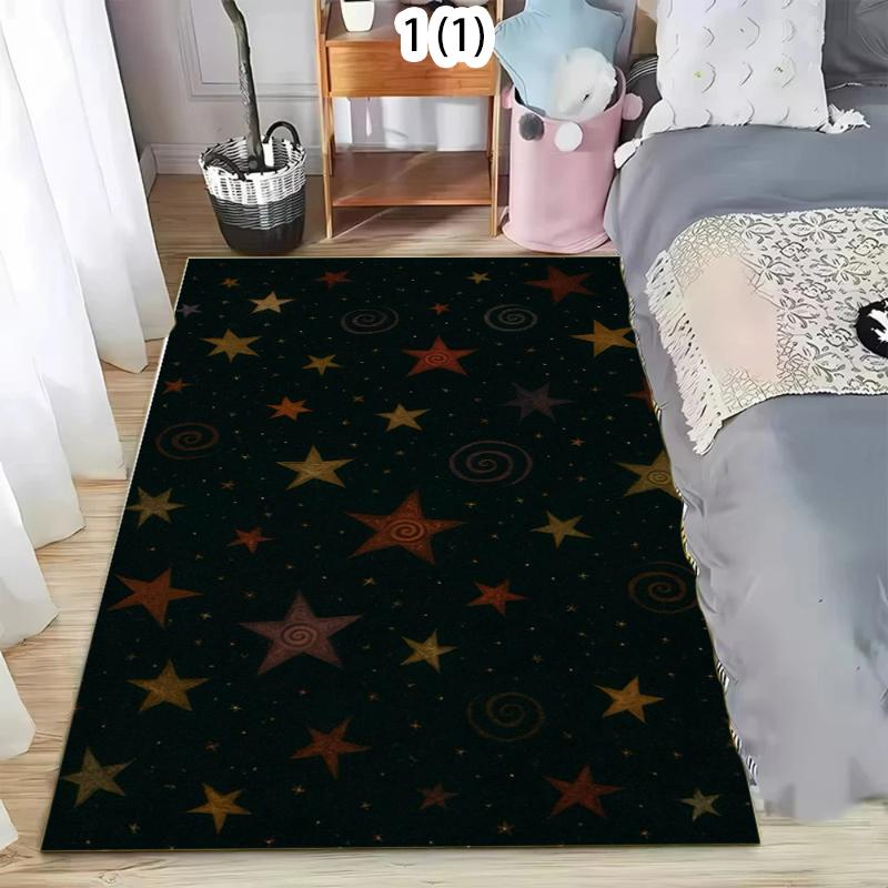 Minimalist Starry Night Area Rug Non-Slip Washable Floor Mat with Star Pattern Whimsical Celestial Carpet for Nursery Bedroom