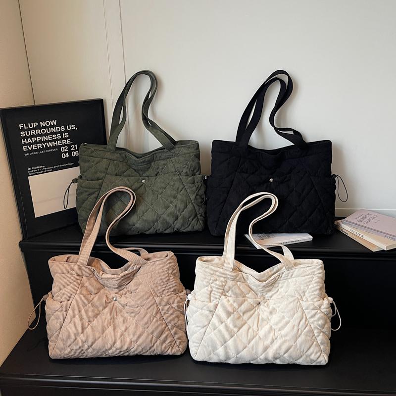 Corduroy Tote Bag Women's Commuter Handbag Large Capacity Shoulder Bag