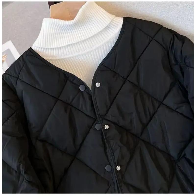 Winter Cotton-Padded Jacket for Women  Autumn New Korean Sle Versatile Lightweight Rhombus Plaid Cotton-Padded Jacket