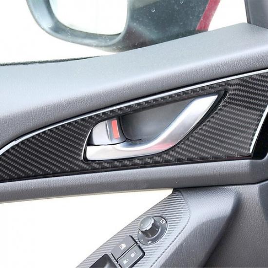 2Pcs Carbon Fiber Door Handle Panel Cover Sticker For Mazda 3 Axela 2014-2018