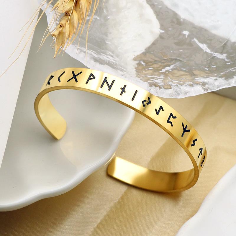 Viking Style C-Shaped Open Bangle Stainless Steel Titanium Gold Bracelet For Men