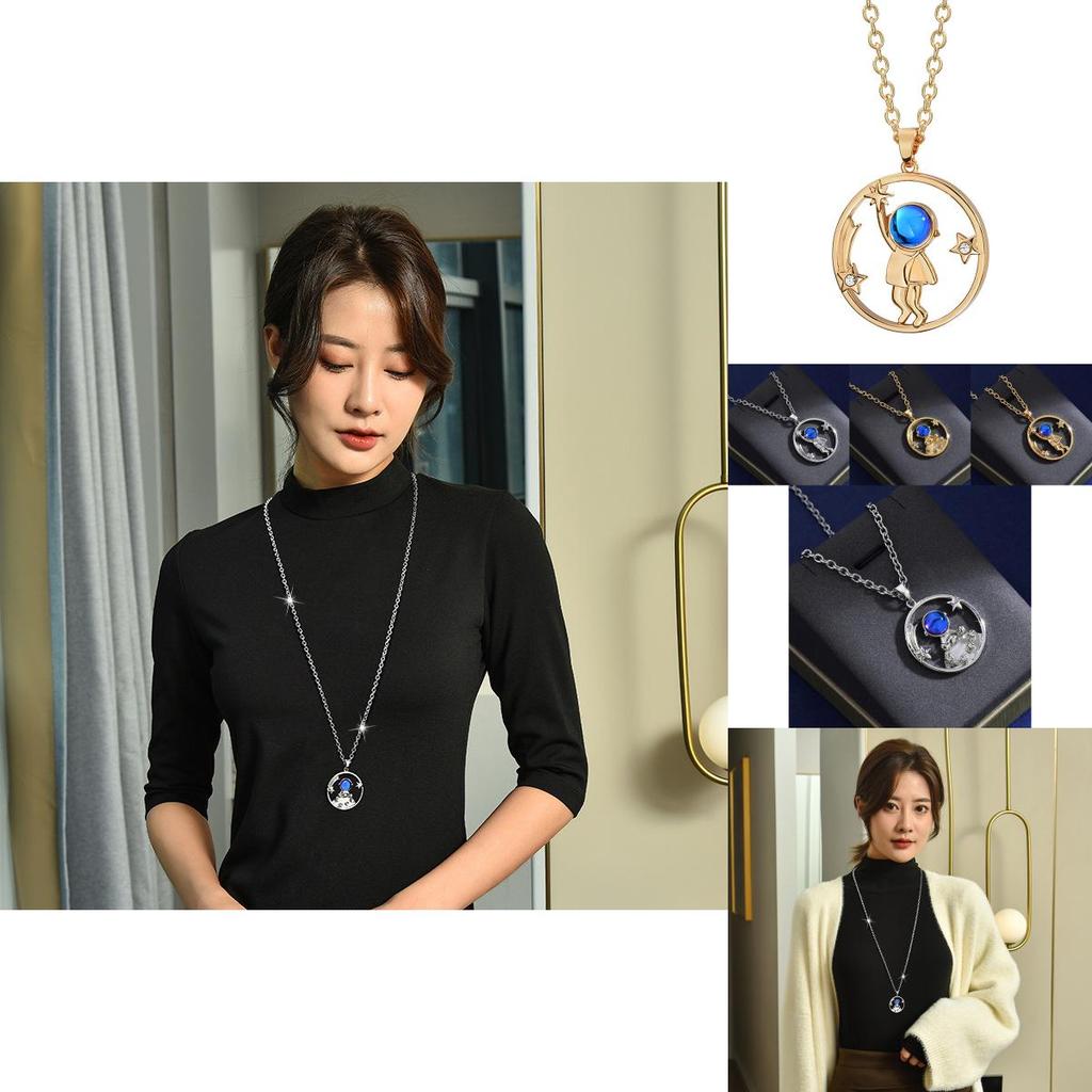 Unique Titanium Steel Astronaut Long Necklace For Women Couples Distinctive Pendant