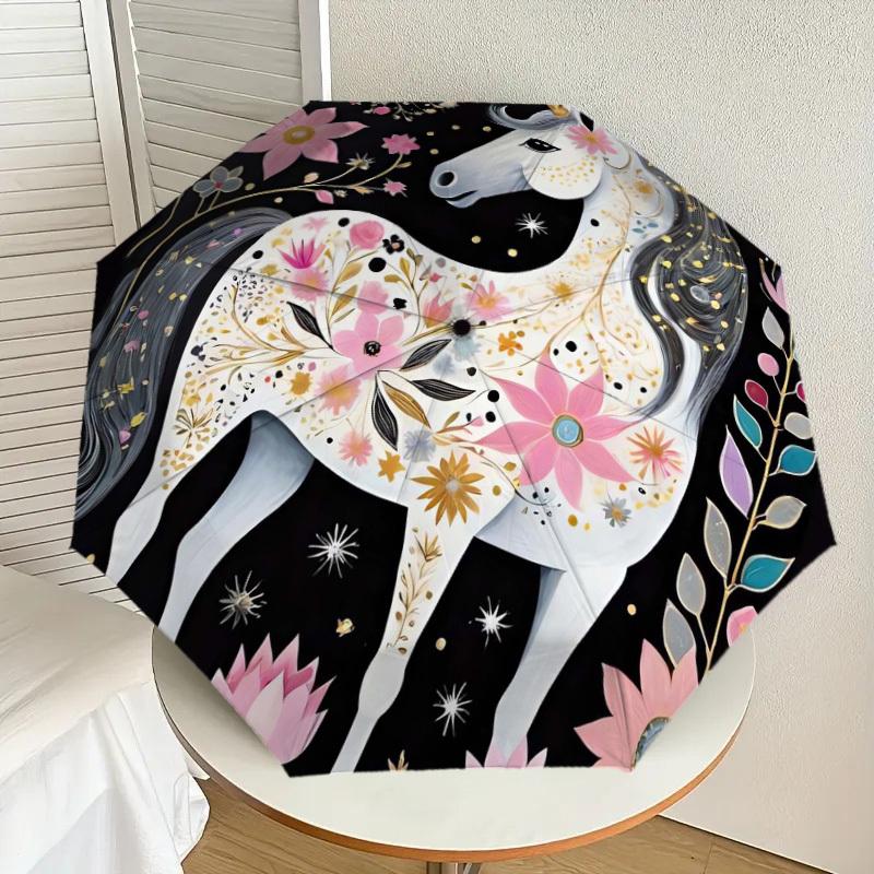 1pc Unicorn Floral Fantasy Umbrella with Plastic Handle,Suitable for All Seasons Home Travel Outdoor UmbrellaDD533