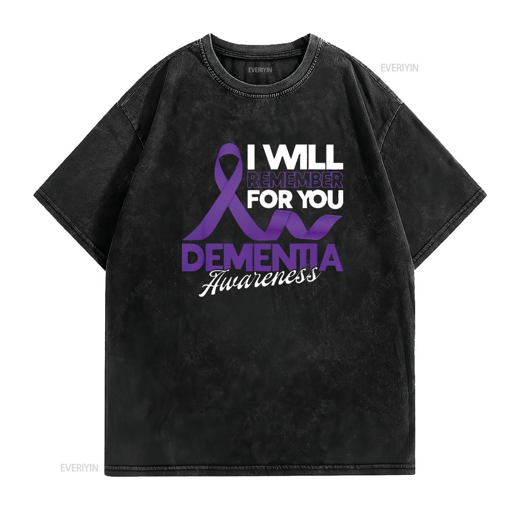 Womens I Will Remember For You Dementia Awareness Ribbon T Shirt Black X Large Vintage Washed Homme Unisex Fashion