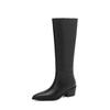 Krazing Pot Cow Skin Microfiber Pointed Toe Thick High Heels Knee Boots Size 46 Size 45 Slip On Plus Size Women Keep Warm Long Boots