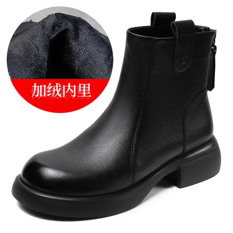 Autumn and Winter New British Martin Boots Women's Retro Leather Soft-soled Zipper Boots Chelsea Skinny Short Boots