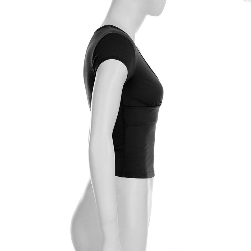 2026 Šik květinový úzký crop top s výstřihem do V a výšivkou pro ženy - Jaro/Léto Sladký a pikantní design