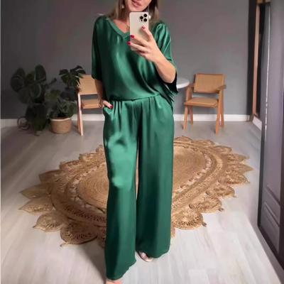 Set Casual Elegant de Vară pentru Femei cu Decolteu în V din Mătase - Modă Europeană & Americană 2024