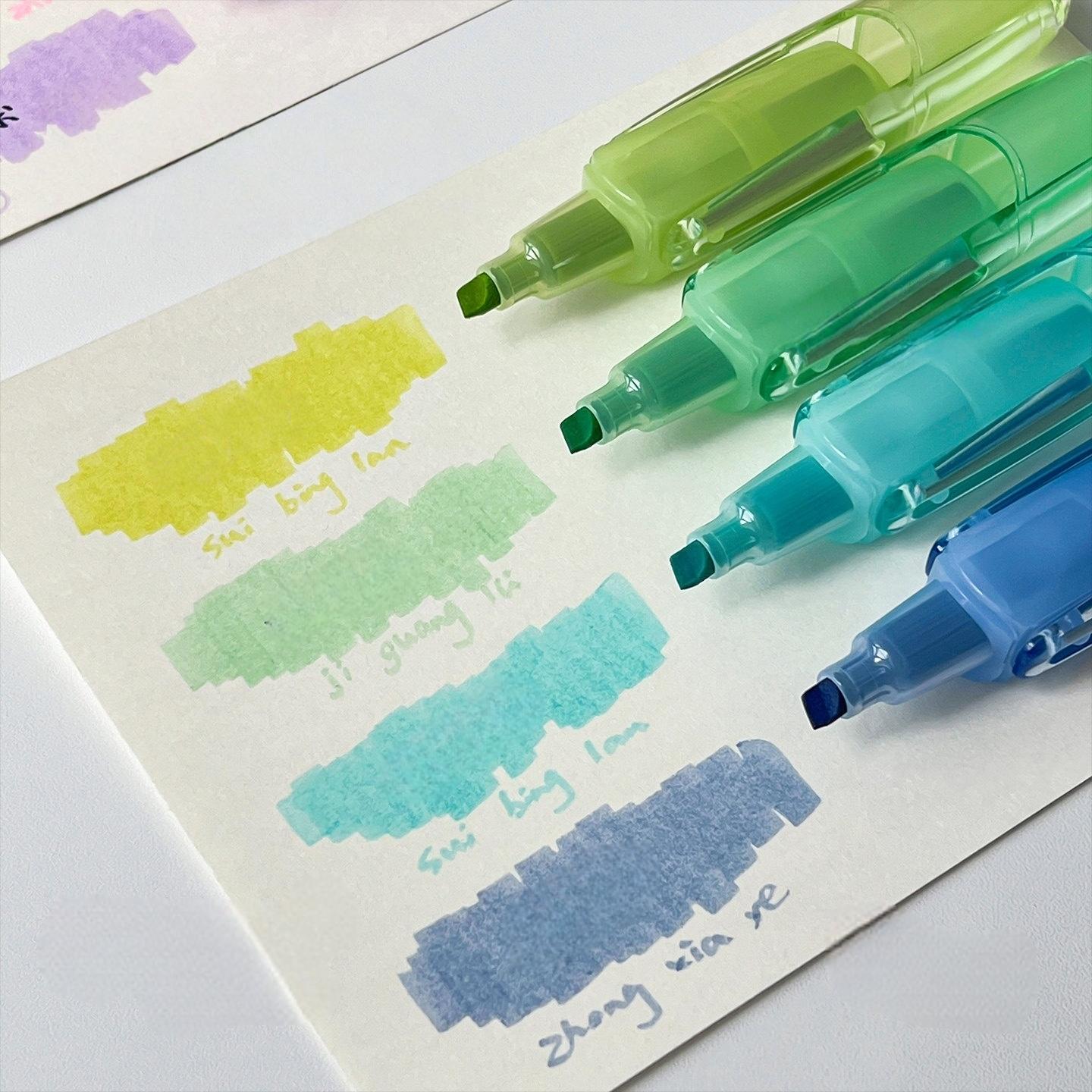 

4pcs Pastel Highlighters Star Swirl Rotate Cap Soft Color Eye-Care Quick Dry No Bleed Spot Liner Pens for Journaling