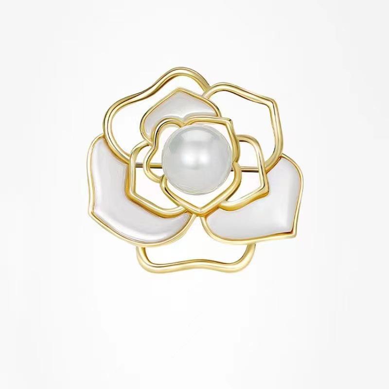 Matte Gold Pearl Wheat Ear Corsage Brooch for Women - High-End Versatile Pin with Anti-Exposure Design